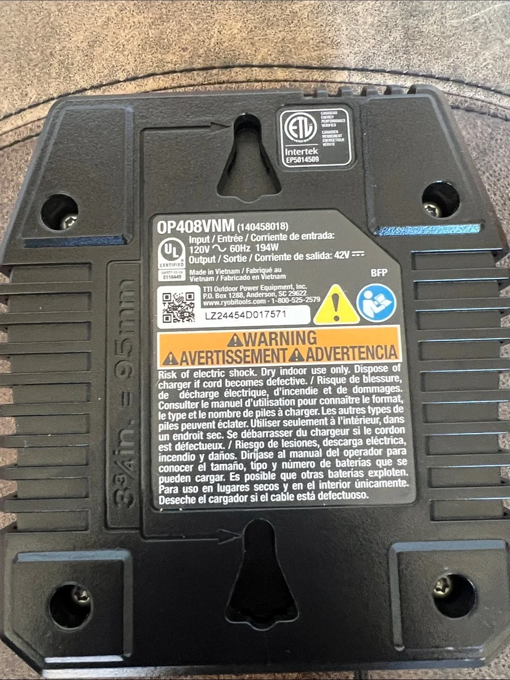 Ryobi 40V Fast Charger, OP408VNM (Never Used)